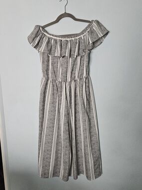 Missguided White Striped Ruffle Jumpsuit Wide Leg 10